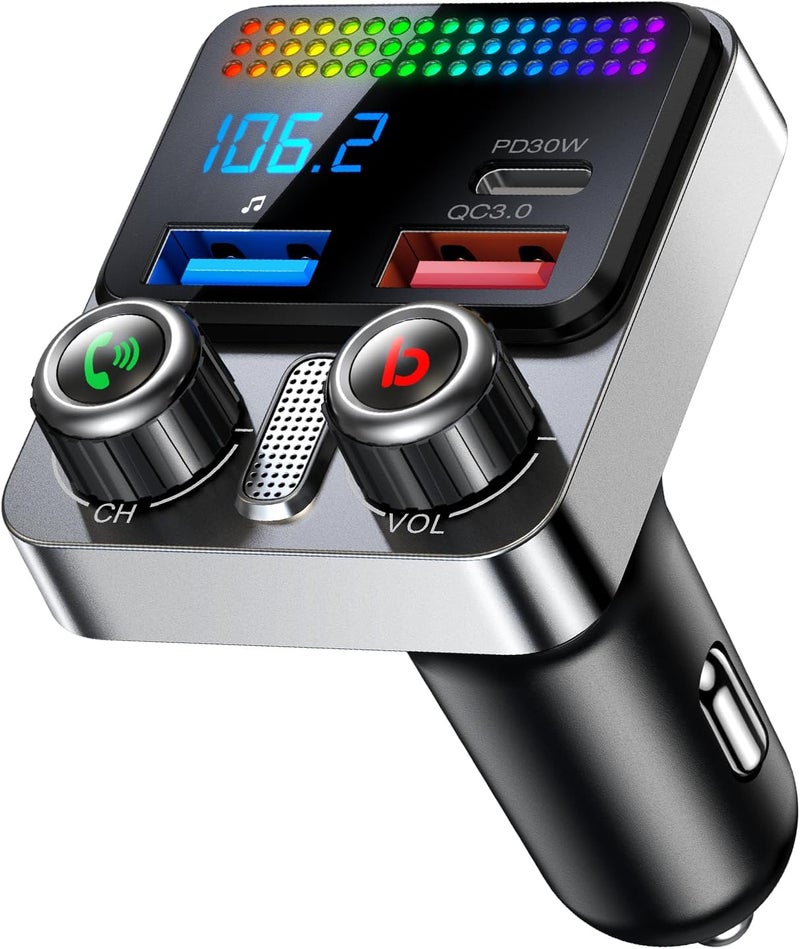 HUNDRUP Bluetooth 5.4 Car Adapter 48W Charging USB Bluetooth Adapter for Car,Wireless Fm Transmitter Radio,Song Switching,Handsfree Calling and Audio Receiver,HiFi Music Player,Matrix LED Effects - Image 1